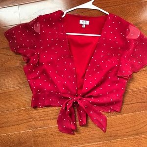 Polka Dot Cropped Tie Front Top